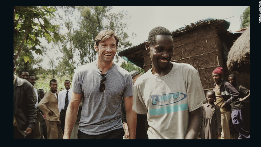 Hugh Jackman joins Ethiopian coffee farmer Dukale at his home. Jackman&#39;s volunteer work in Ethiopia spurred him to create a foundation and company to promote fair-trade coffee.