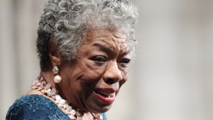 Writer Maya Angelou attends the memorial celebration for Odetta at Riverside Church on February 24, 2009, in New York City. 