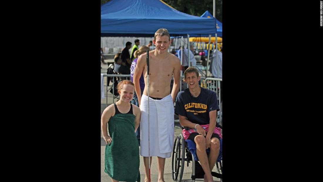 Drake (center) with fellow para-swimmers.  &quot;Everyone has a disability. Mine just happens to be blindness,&quot; he says. &quot;But you can&#39;t let your disability define you. ...It&#39;s just part of your story.&quot;