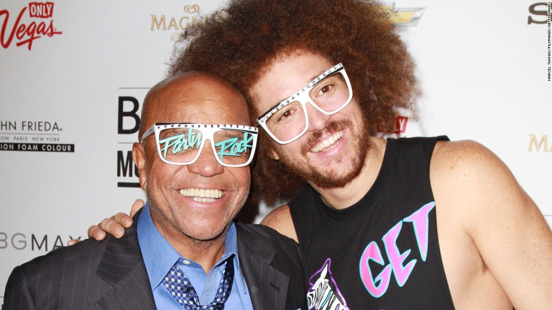 After founding Motown Records and making it one of the biggest record labels in the world, Berry Gordy settled down from the music business and enjoyed the fruits of his labor.  His son, Stefan Kendal (Redfoo), teamed up with grandson Skyler Austen (SkyBlu, not pictured here) to form the electro-pop duo LMFAO, who&#39;ve become international sensations with their &quot;party rock&quot; dance club anthems.