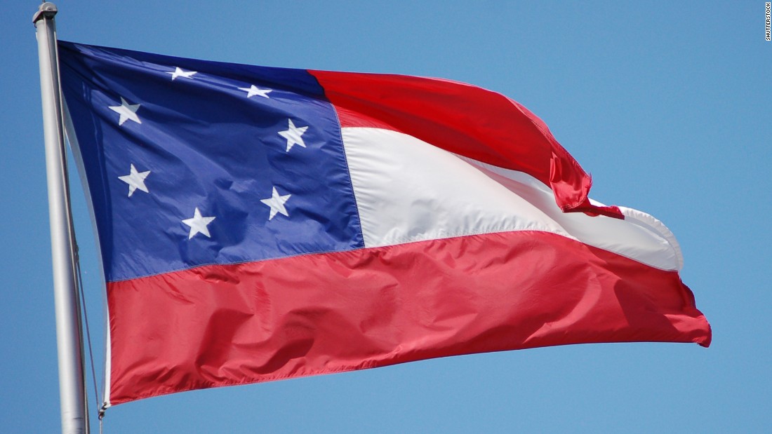 The first national flag of the Confederate States of America was created in 1861 and had seven stars to represent the breakaway states of South Carolina, Mississippi, Florida, Alabama, Georgia, Louisiana and Texas.