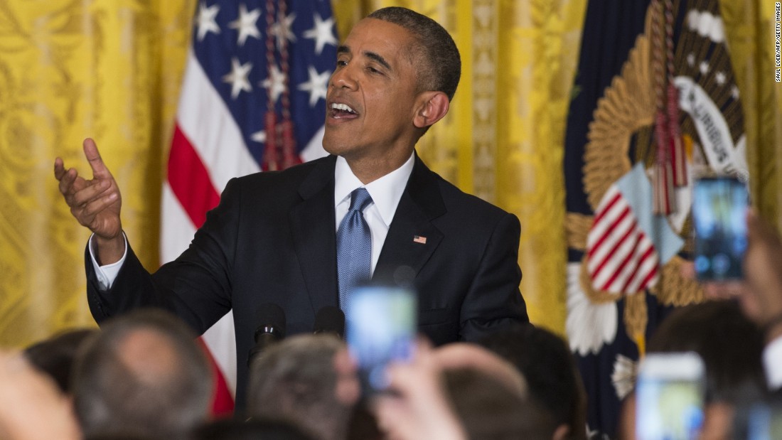 Obama responds to a heckler who interrupted his speech during a White House reception for LGBT Pride Month in June 2015.