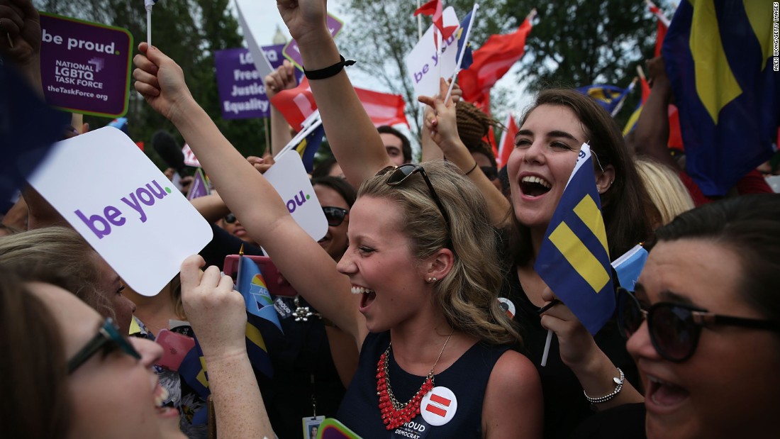 Same-sex marriage activists and supporters rejoice in Washington after the ruling.