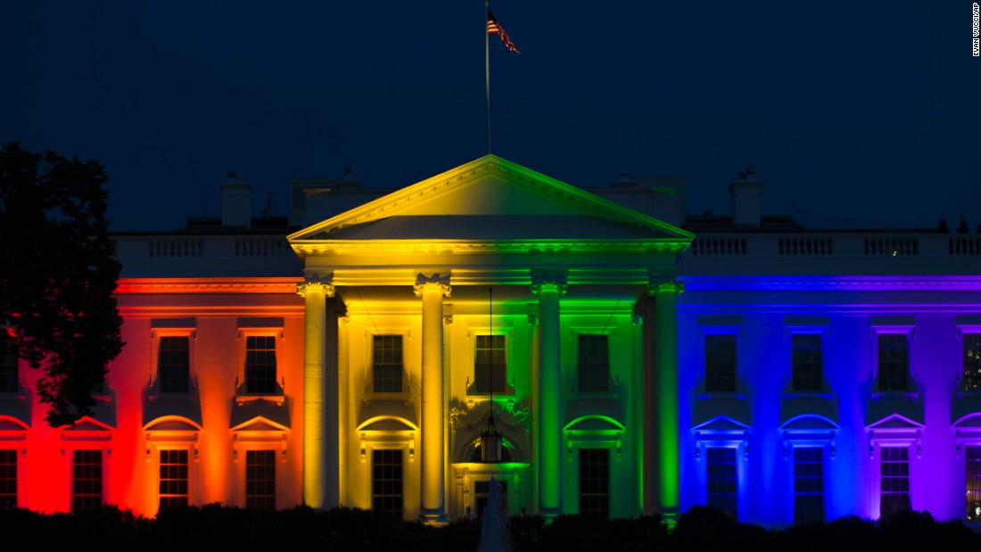 The White House is lit up in rainbow colors in commemoration of the Supreme Court&#39;s ruling to legalize same-sex marriage on Friday, June 26. The court &lt;a href=&quot;http://www.cnn.com/2015/06/26/politics/supreme-court-same-sex-marriage-ruling/index.html&quot; target=&quot;_blank&quot;&gt;ruled that states cannot ban same-sex marriage&lt;/a&gt;, handing gay rights advocates their biggest victory yet.