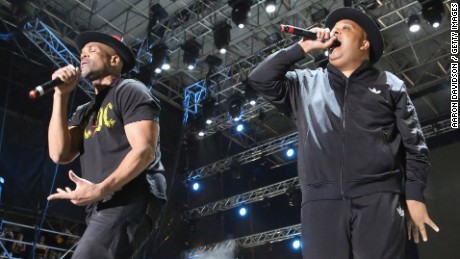Darryl McDaniels, left and Joseph Simmons of Run DMC performs onstage in Miami Gardens, FL in 2015.