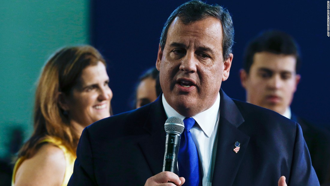 New Jersey Gov. Chris Christie, joined by his family, announces his candidacy for the Republican presidential nomination on June 30 at Livingston High School in Livingston Township, New Jersey.