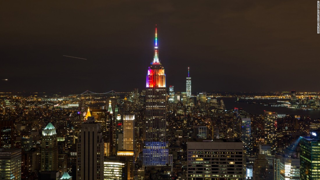 The Empire State Building was among the many iconic buildings that were lit in rainbow colors in celebration. &quot;I&#39;ve been a little bit flabbergasted,&quot; Baker says.