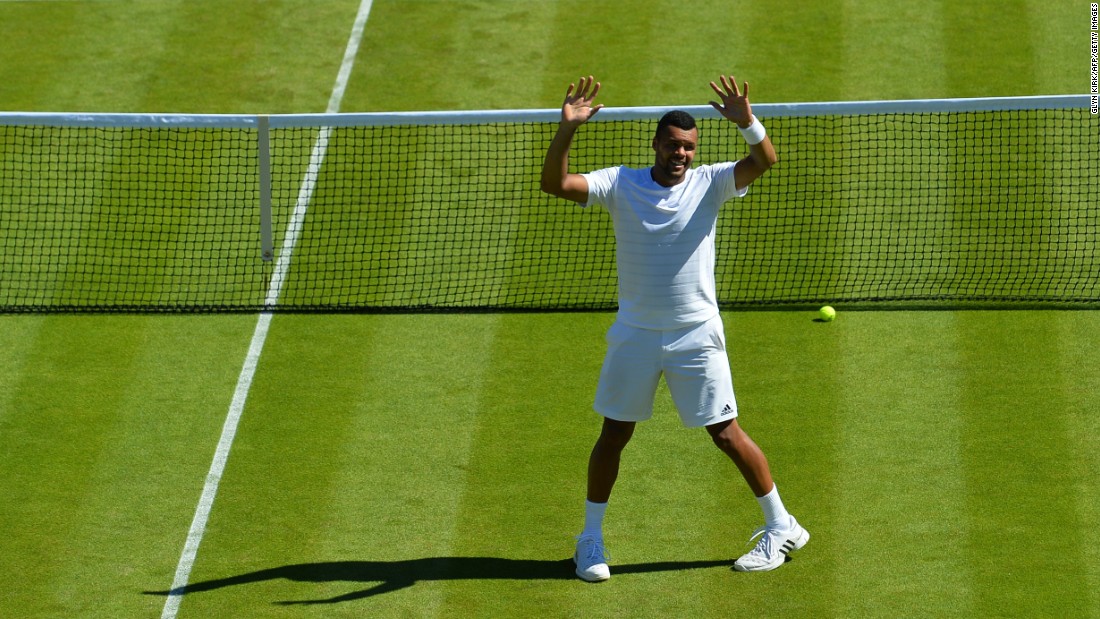 Jo-Wilfried Tsonga, a former Wimbledon semifinalist, had reason to celebrate after topping tricky left-hander Gilles Muller in five sets. 