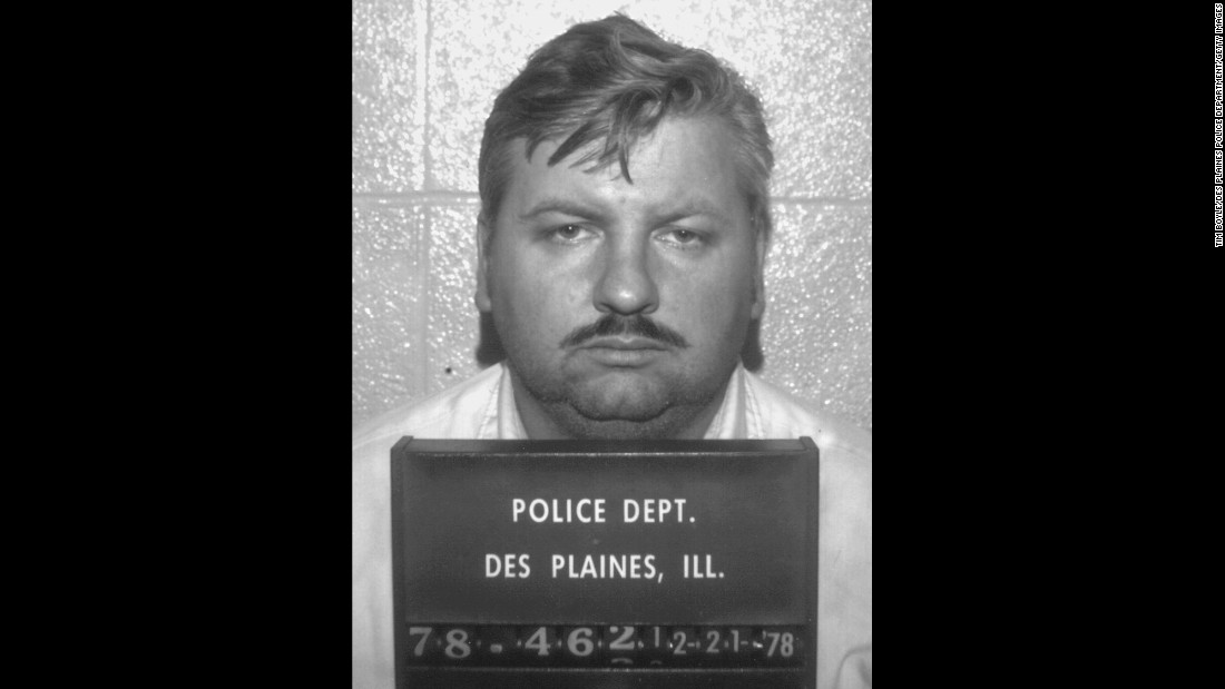 John Wayne Gacy&#39;s police arrest photo from Dec. 21, 1978. Gacy was convicted of killing 33 young men and boys between 1972 and 1978.  Before his arrest, Gacy had been active in the Democratic Party and had dressed as a clown to entertain children at parties. While on death row, Gacy took up painting. His pictures of clowns sold for between $200 and $20,000. Gacy was executed in 1994 by lethal injection. 