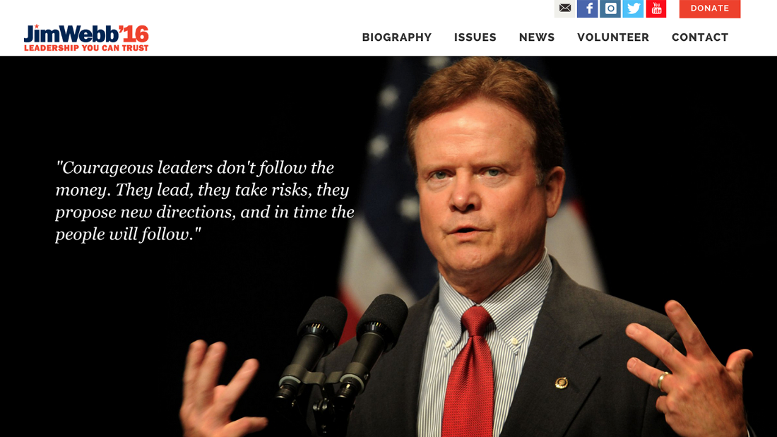 Former U.S. Sen. Jim Webb of Virginia, Republican, who has dropped out of the presidential race