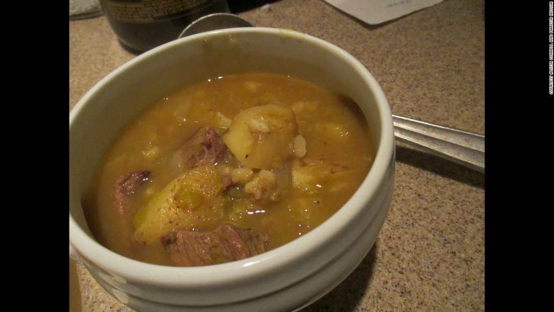 This &quot;&lt;a href=&quot;http://rarecooking.com/2015/02/27/an-excellent-cheap-soupe/&quot; target=&quot;_blank&quot;&gt;cheap soupe&lt;/a&gt;&quot; recipe from a manuscript compiled between 1750 and 1825 is economical and tastes excellent. The hearty soup includes beef, onions, barley, peas and potatoes. 