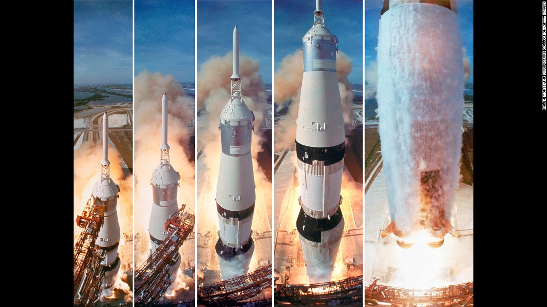 At 9:32 a.m. on July 16, 1969, NASA&#39;s Apollo 11 spacecraft was launched by a Saturn V rocket from the Kennedy Space Center in Florida. On board were astronauts Neil Armstrong, Buzz Aldrin and Michael Collins. Four days later, on July 20, they would become the first men to land on the moon. 