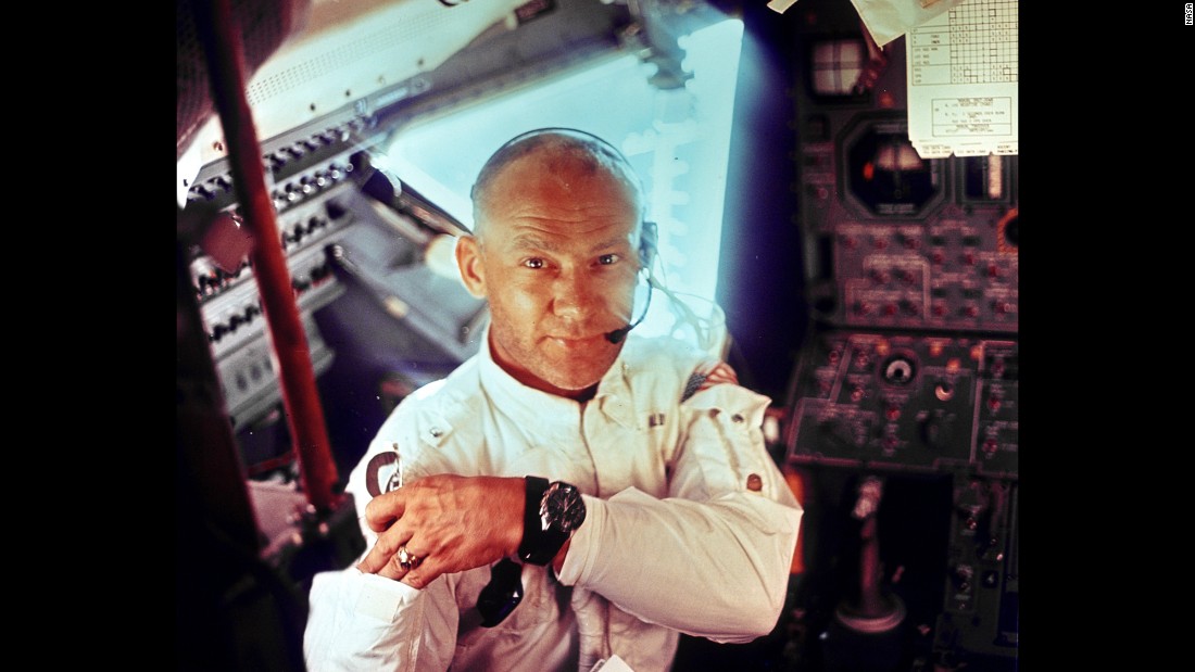 Aldrin is photographed by Armstrong inside Apollo 11&#39;s lunar module, just prior to the moon landing. In orbit, Aldrin later took what would become known as the world&#39;s first &lt;a href=&quot;http://www.cnn.com/videos/tech/2014/07/15/orig-buzz-aldrin-space-selfie.cnn&quot;&gt;space selfie&lt;/a&gt;.