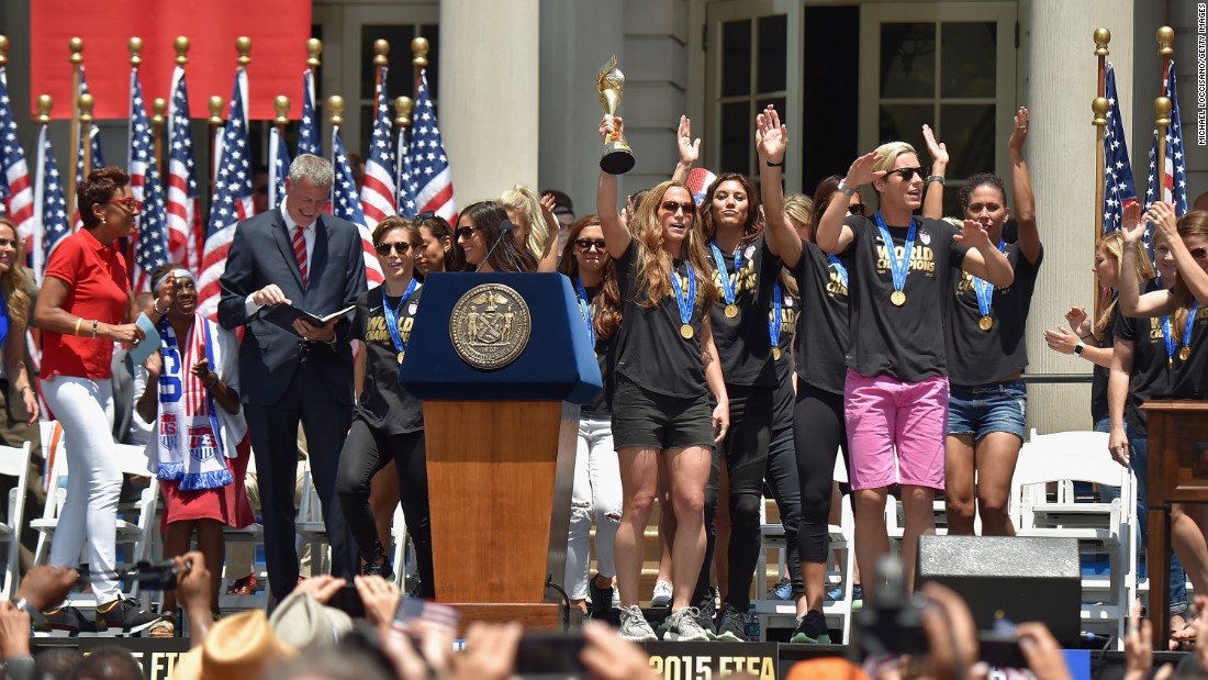 Throngs gather for the rally at City Hall. De Blasio announced the hastily prepared parade this week. 