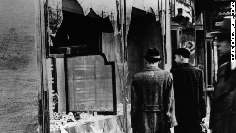Jewish shops and businesses were destroyed by the Nazis during Kristallnacht. 