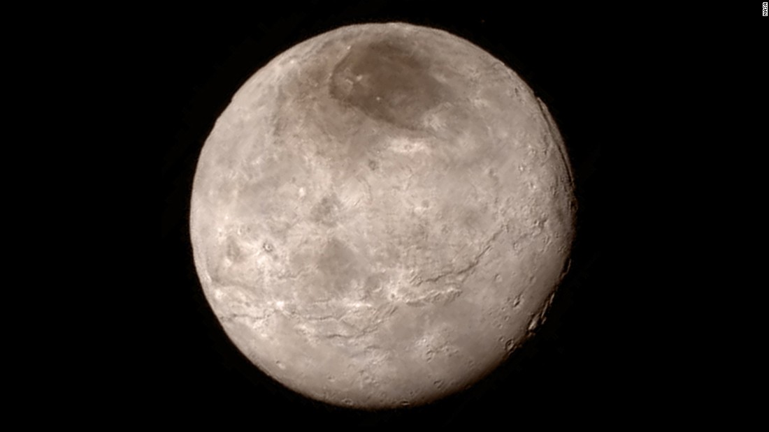 Remarkable new details of Pluto&#39;s largest moon, Charon, are revealed in this image released on July 15.