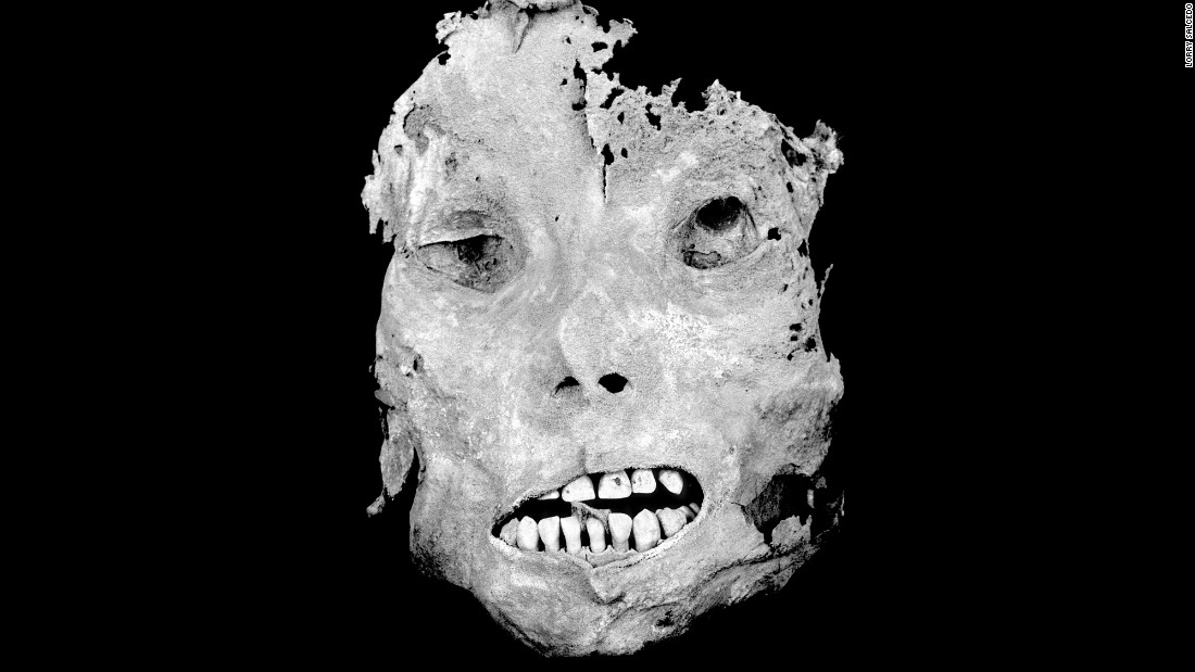 Photographer Lorry Salcedo traveled the coast of his native Peru, documenting mummies that were more than 1,000 years old. This face is from a child, age 8-10, from the Wari Empire (550-1000 A.D.).