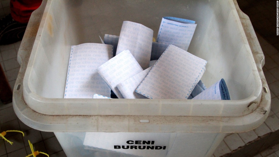 Ballots lie in a box at a polling station at the University of Burundi in Bujumbura on July 21.