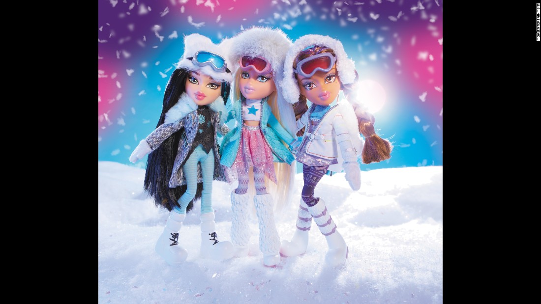 Here&#39;s what store-bought Bratz dolls look like. Pictured are &quot;Snow Kissed&quot; Jade, Cloe and Yasmin. Bratz has changed its formula recently to focus more on empowerment and staying plugged into technology, but the sassy clothing and makeup are still around. 