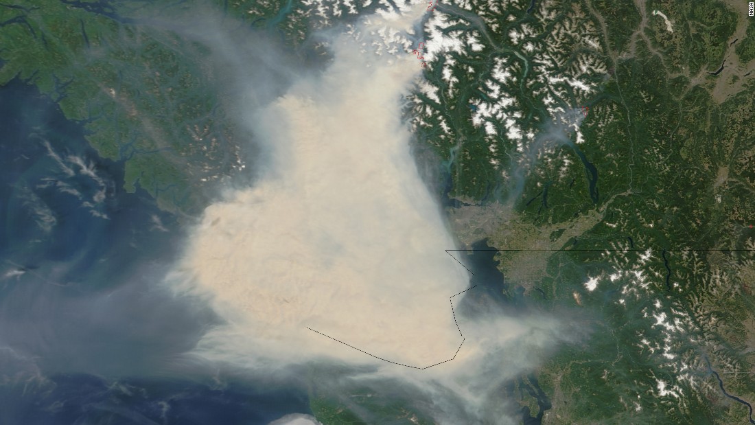Fires in western Canada sent thick smoke over Vancouver and adjacent areas of British Columbia in early July. Some residents wore face masks for protection and health officials warned Women&#39;s World Cup fans against outdoor activities. NASA&#39;s Terra satellite captured these images of the smoke July 5 and 6. The smoke almost obscures the Strait of Georgia and southern Vancouver Island. 