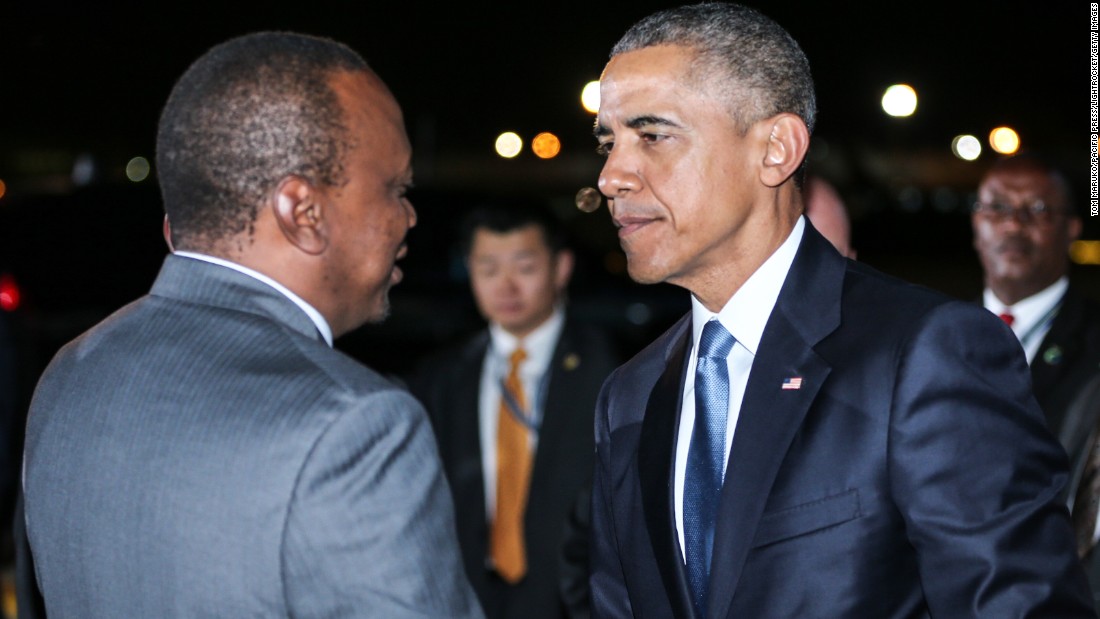 Obama greets Kenyatta on July 24.