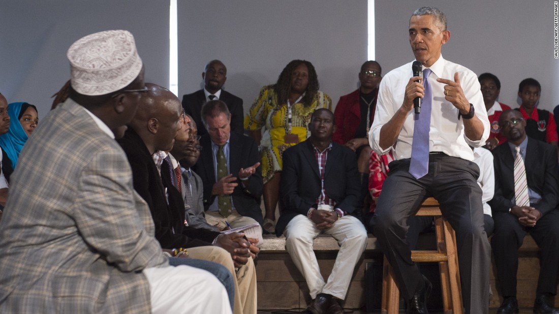 Obama addresses representatives of civil society organizations at the Young African Leaders Initiative Regional Leadership Center in Nairobi on July 26.