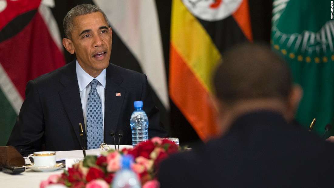 Obama speaks on South Sudan and counterterrorism issues during a multilateral meeting with Kenya, Sudan, Ethiopia, the African Union and Uganda on July 27.