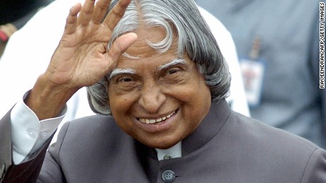 Indian President A.P.J. Abdul Kalam waves at New Delhi&#39;s Air Force station on September 11, 2004.