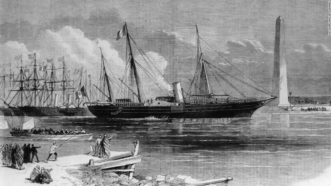 The French Empress Eugenie officially opens the Suez Canal at Port Said in Egypt, on board the imperial yacht &#39;Aigle,&#39; on November 17, 1869.
