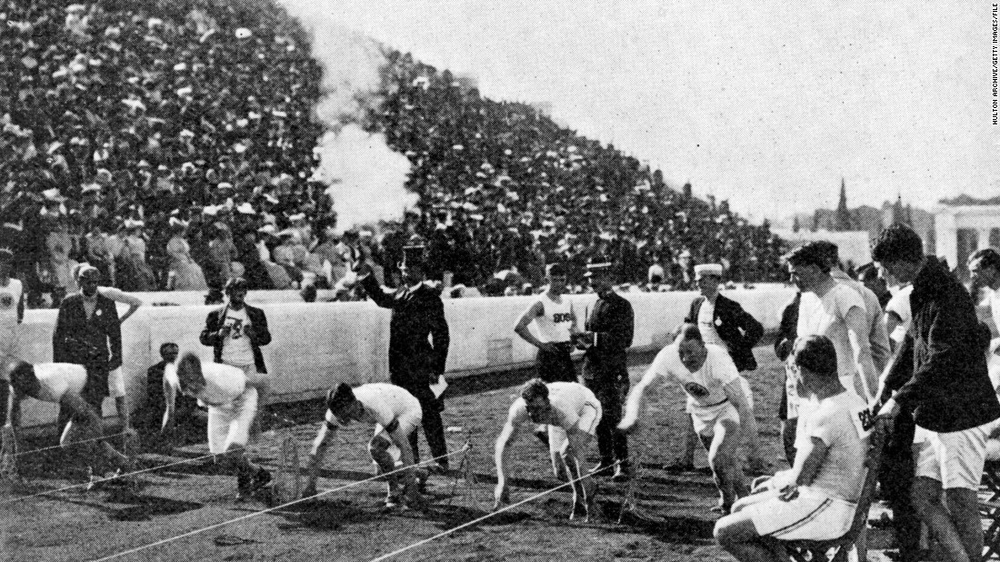 The Olympics left Europe for the first time in 1904 and arrived on U.S. soil. One of the stars in St. Louis was Archie Hahn -- second from the right in this picture taken in 1906. The American won three gold medals, in the 200 and 100 meters and the now-defunct 60 meters.