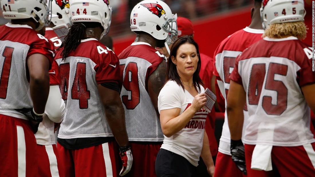 The Cardinal&#39;s Welter -- who has a PHD in psychology -- says she takes a mental approach to coaching. Welter is hoping to land a permanent role in the NFL. 