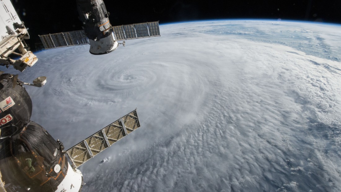 The crew of the international space station spotted Typhoon Soudeloron on August 5 as the storm moved through the western Pacific. You can see two Russian spacecraft hanging below the space station: The Soyuz TMA-17M (left) and the Progress 60 (right) cargo craft.