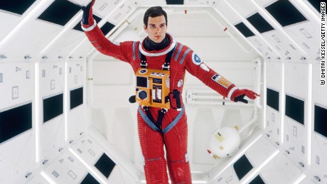 Actor Keir Dullea poses in the equipment storage corridor to one
side of Discovery&#39;s pod bay.
