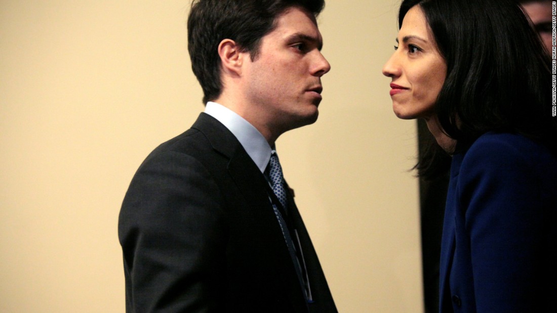 Abedin (right) looks on during a news conference following Clinton&#39;s keynote speech at a Women&#39;s Empowerment Event at the United Nations on March 10.