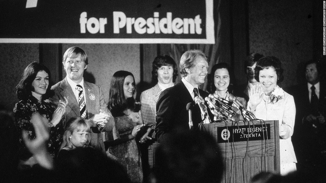 Carter speaks on election night at an Atlanta hotel in 1976.