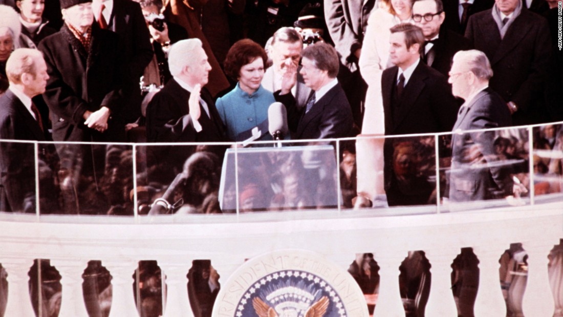 Carter is sworn in by Chief Justice Earl Burger as the 39th President of the United States.