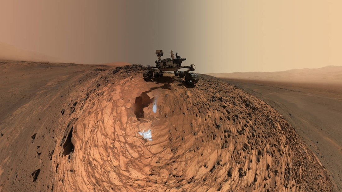 NASA's Curiosity Mars rover snapped this new selfie which is actually a series of selfies combined. The images show the spacecraft above the "Buckskin" rock target where it drilled and collected its seventh sample of the martian soil. Dozens of images taken by Curiosity's Mars Hand Lens Imager on August 5, were combined to create the photo.