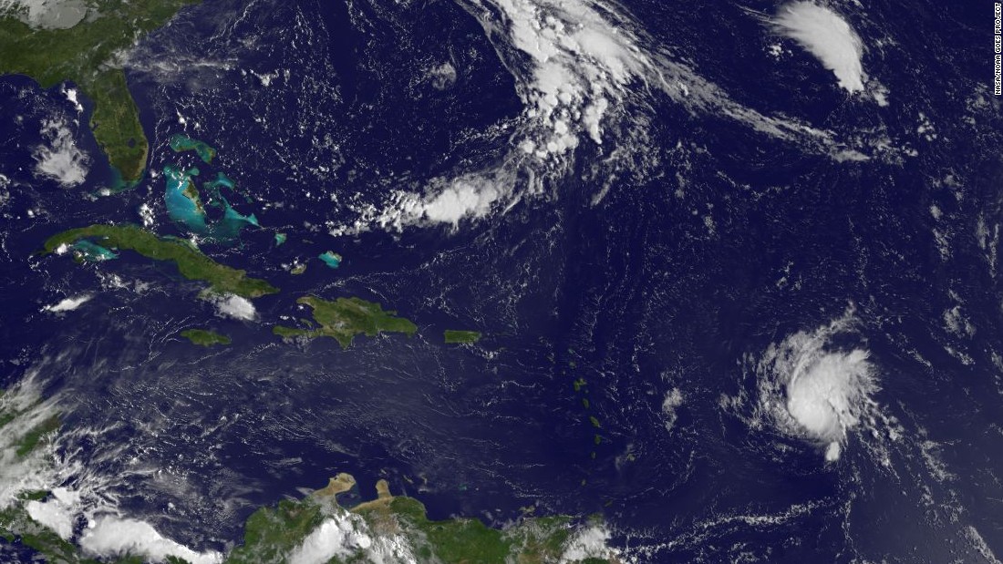 Hurricane Danny can be seen spinning in the Atlantic on August 22, 2015, in this satellite image from the NASA-NOAA GOES Project.