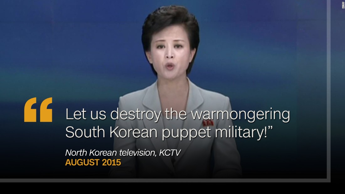 &lt;strong&gt;August 2015: &lt;/strong&gt;On August 23, as North Korean negotiators were meeting with their South Korean counterparts over current tensions, a KCTV presenter appeared on air repeating North Korea&#39;s ambitions to &quot;destroy the warmongering South Korean puppet military.&quot;