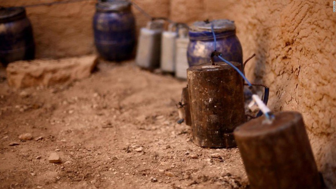 Explosives are seen in the Temple of Baalshamin in one of the undated photos that were released Tuesday, August 25, on a social media site used by ISIS militants.