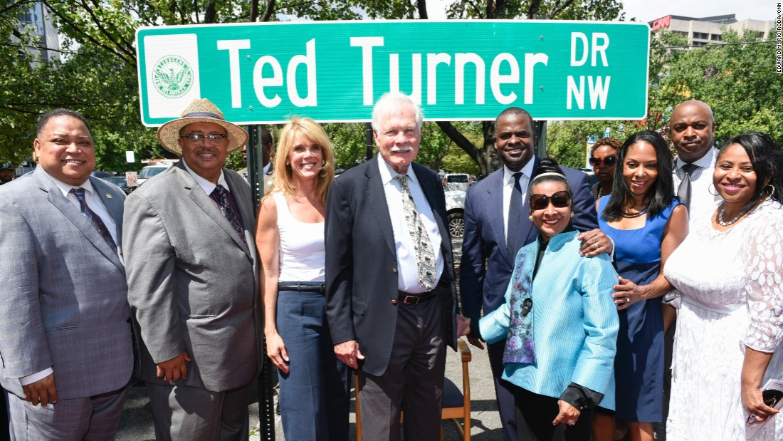 Turner was honored in Atlanta on July 21 for his contributions to the city and the world of news. A few blocks from CNN Center, Spring Street was renamed Ted Turner Drive.