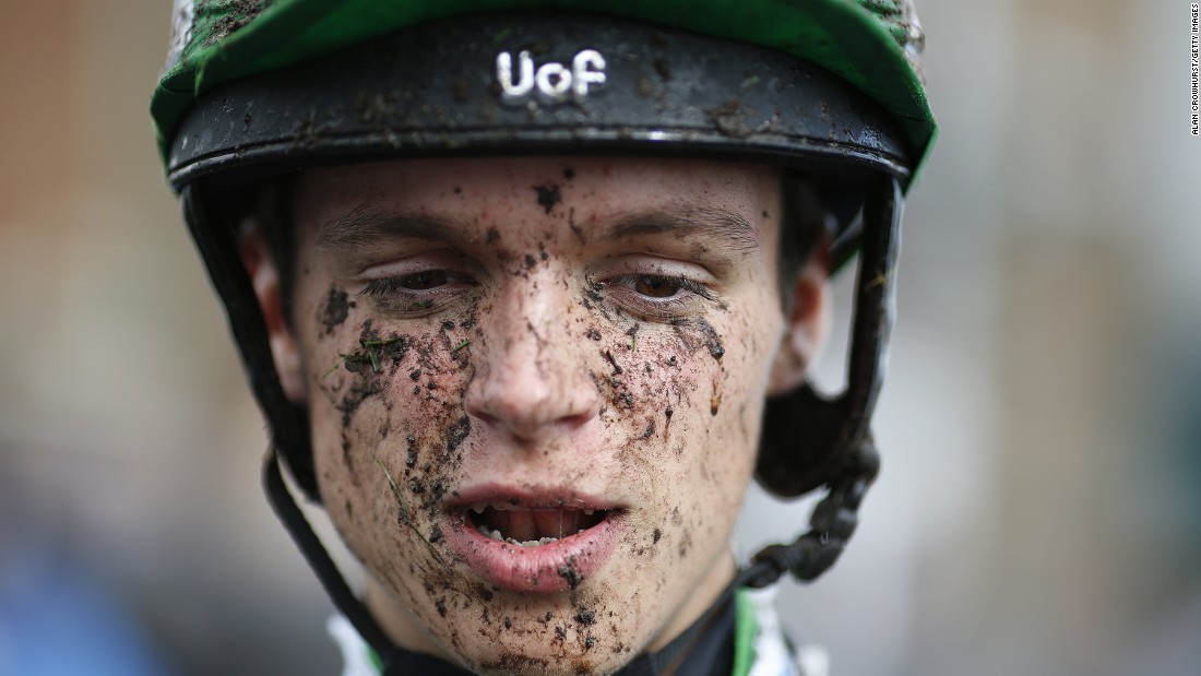 BRIGHTON, ENGLAND - AUGUST 24: A muddy George Tregoning at Brighton racecourse on June 24, 2015 in Brighton, England. (Photo by Alan Crowhurst/Getty Images)