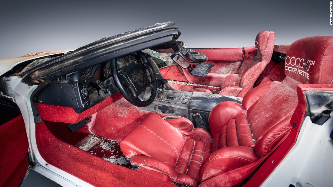 The car was valued at around $750,000 before it was swallowed by a sinkhole inside the National Corvette Museum in Bowling Green, Kentucky. The accident gave its windshield header and classic red leather interior quite a beating. 