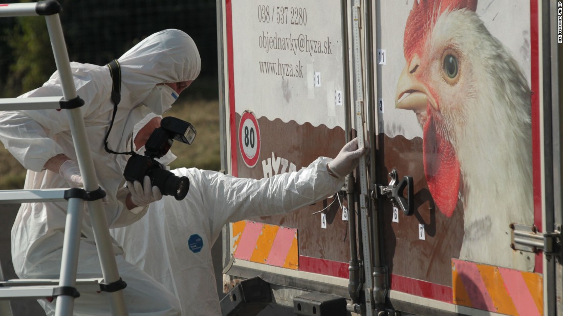 Investigators in Burgenland, Austria, inspect an abandoned truck that contained the bodies of refugees who died of suffocation in August 2015. The 71 victims -- most likely &lt;a href=&quot;http://www.cnn.com/2015/08/28/europe/migrant-crisis/index.html&quot; target=&quot;_blank&quot;&gt;fleeing war-ravaged Syria&lt;/a&gt; -- were 60 men, eight women and three children.