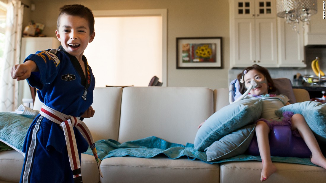 Julianna shows no envy toward Alex, who can race up and down the hallway and do martial arts. 