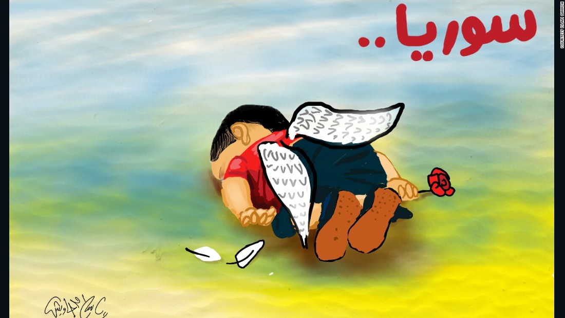 Illustration by &lt;a href=&quot;https://twitter.com/islamgawish/status/639107715063775233/photo/1&quot; target=&quot;_blank&quot;&gt;Islam Gawish&lt;/a&gt;, an Egyptian cartoonist: &quot;This child who wanted freedom, has been killed by the fear of war, the war that he was not a part of.&quot;