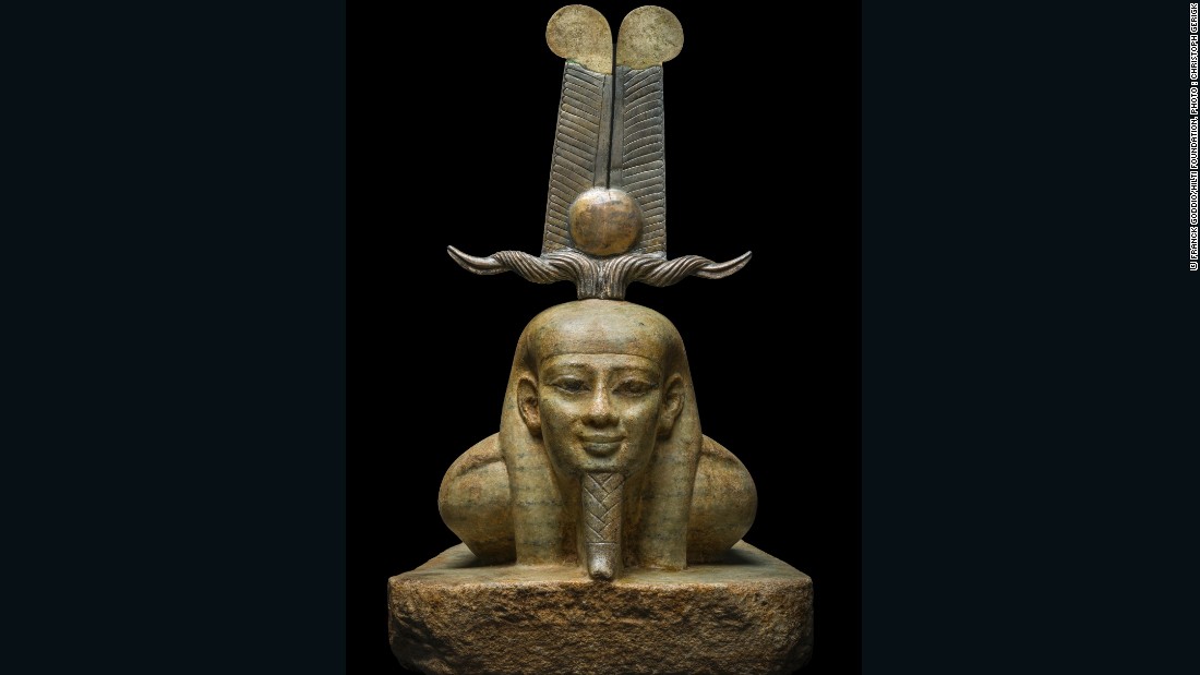 This spectacular sculpture gneiss (a stone similar to granite) dates back to the 26th Dynasty. It shows the resurrection of the god Osiris.  He is dressed with a crown known as &quot;tchenie&quot; (which means &quot;rise up&quot;) while Its materials (gold, bronze, electrum) evoke the radiations of the celestial sun. 