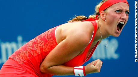 NEW YORK, NY - SEPTEMBER 09:   Petra Kvitova of Czech Republic reacts against  Flavia Pennetta of Italy during their Women&#39;s Singles Quarterfinals match on Day Ten of the 2015 US Open at the USTA Billie Jean King National Tennis Center on September 9, 2015 in the Flushing neighborhood of the Queens borough of New York City.  (Photo by Al Bello/Getty Images)