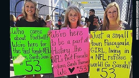 When Sarah Thomas worked her first NFL game as a referee in Septebmer 2015, a few of her fans showed up.