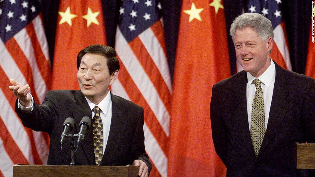 Former Chinese Premier Zhu Rongji visits U.S. President Bill Clinton during a nine-day trip in April, 1999 amid strained relations between the two nations.